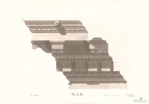 Fischer, Theodor; Studienarbeiten - Gesims (Detail m. Schnitt)