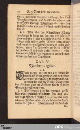 Cap. V. Von den Regalien