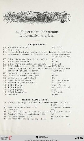 Kupferstiche, Holzschnitte, Lithographien (Nr. 101-312)
