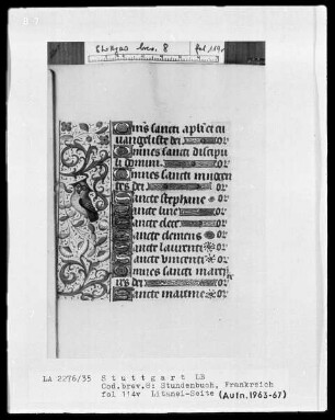Lateinisch-französisches Stundenbuch — Bordüre mit Eule?, Folio 114 verso