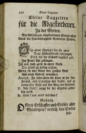 Kleine Tagzeiten für die Abgestorbenen. - Kurze Tagzeiten von dem Gnadenvollen Kindlein Jesu.