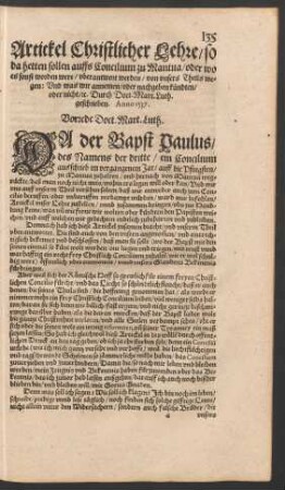 Artickel Christlicher Lehre/ so da hetten sollen auffs Concilium zu Mantua ... uberantwort werden ...