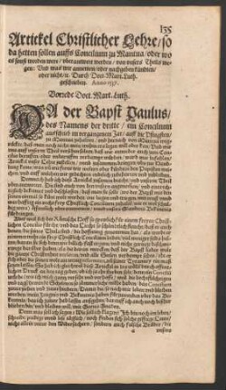Artickel Christlicher Lehre/ so da hetten sollen auffs Concilium zu Mantua ... uberantwort werden ...