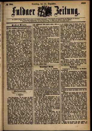 Erste Ausgabe vom Samstag, den 21. Dezember 1889.
