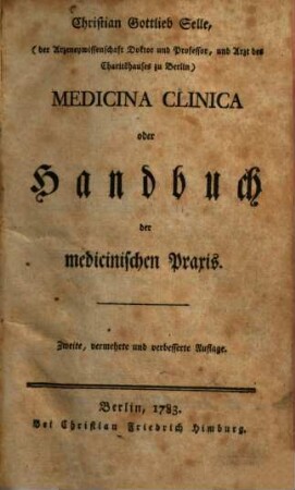 Medicina Clinica oder Handbuch der medicinischen Praxis