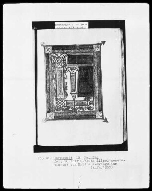 Evangeliar mit Capitulare, Palastschule Karls des Kahlen — Initialzierseite LI(ber generationis), Folio 16recto