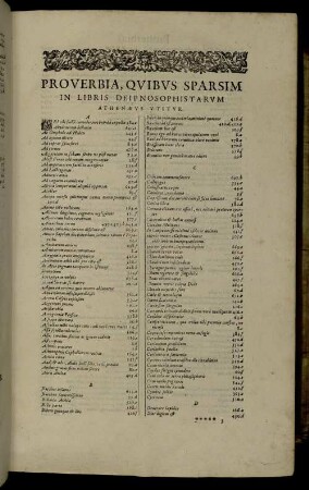 Proverbia, Quibus Sparsim In Libris Deipnosophistarum Athenæus Utitur.