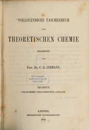 Vollständiges Taschenbuch der theoretischen Chemie
