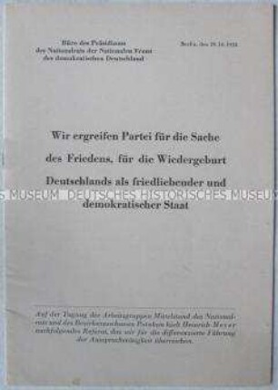 Sonderdruck mit Dokumenten einer Tagung der Nationalen Front zu Problemen des Mittelstandes