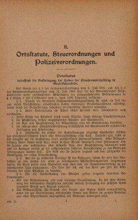 II. Ortsstatute, Steuerordnungen und Polizeiverordnungen