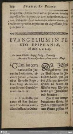 Evangelium In Festo Epiphaniae, Matth. 2. v. 1-13