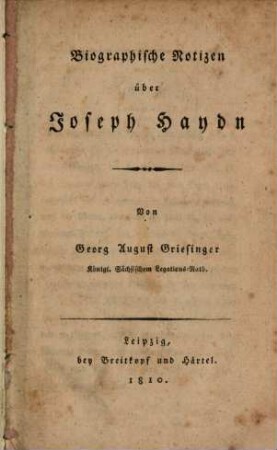 Biographische Notizen über Joseph Haydn