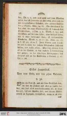 Erstes Hauptstueck: Von dem Gesez und den zehen Geboten