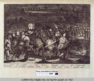 Die Truppen der Herrscher Karl V. und Cosimo de' Medici bei Nacht vor Siena.