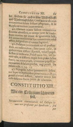 Constitutio XIII. Wie ein Collegium schweren soll