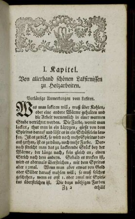 I. Kapitel. Von allerhand schönen Lakfirnissen zu Holzarbeiten.