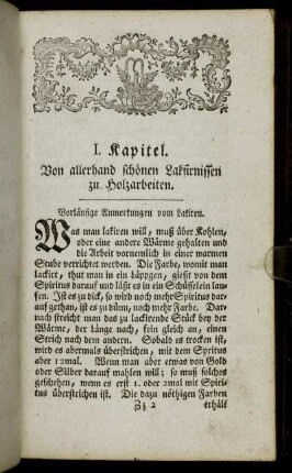 I. Kapitel. Von allerhand schönen Lakfirnissen zu Holzarbeiten.