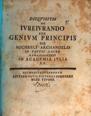 Disquisitio de iureiurando per genium principis