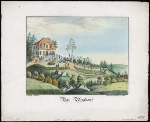 Ansicht des Berghauses auf dem Laubaner Berg, Lithographie, um 1825 : Kadersch, Gustav Adolph : Das Berghaus / Lith. v. G. Kadersch ; Steindr. von G. Heinze Görlitz : G. Heinze , [um 1825]. - 1 Kunstblatt : Lithographie, altkoloriert ; Blattgröße 27 x 33 cm, Bildgröße 18 x 23 cm