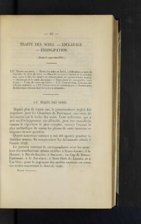 Traite des noirs. - Esclavage. - Emancipation.