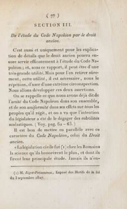 Section III. De l'étude du Code Napoléon par le droit ancien