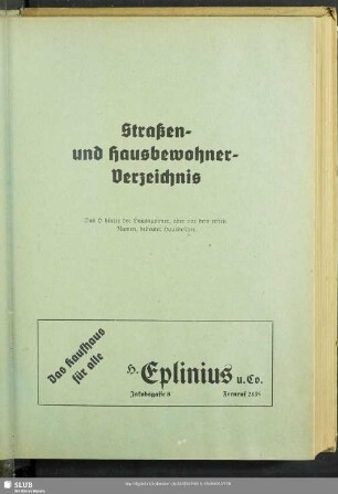 Häuserbuch : Straßen- und Hausbewohner-Verzeichnis
