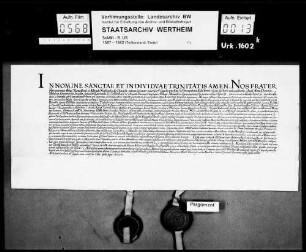 Hieronymus, Abt von Ebrach, bestätigt die Wahl des Priors Sebastian Udalrich zum Abte von Bronnbach (Brunbach).