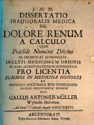 Diss. inaug. med. de dolore renum a calculo