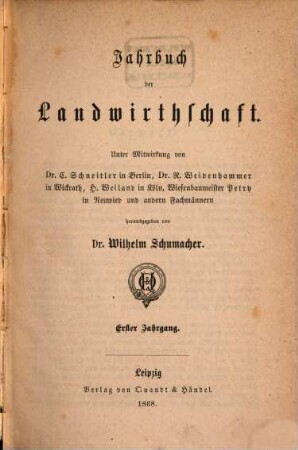 Jahrbuch der Landwirthschaft. 1, 1. 1867 (1868)