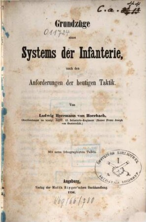Grundzüge eines Systems der Infanterie, nach den Anforderungen der heutigen Taktik : Mit 9 lithograph. Tafeln