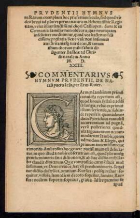 Commentarius Hymnum Prudentii, De Natali puero Iesu, per Eras. Roter.