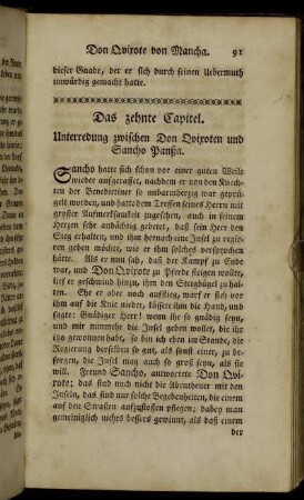 Das zehnte Capitel. Unterredung zwischen Don Qvixoten und Sancho Panßa.