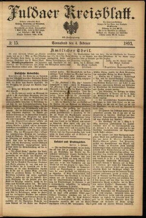 Erste Ausgabe vom Samstag, den 04. Februar 1893.