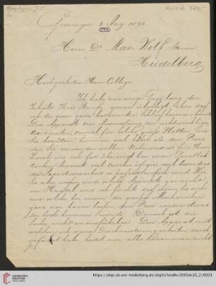 Briefe von David Gill an Max Wolf: Brief von Jacobus C. Kapteyn an Max Wolf