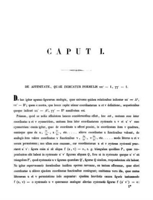 Caput I. De affinitate, quae indicatur formulis xx' = 1, yy' = 1.
