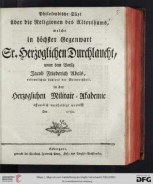 Philosophische Säze über die Religionen des Alterthums