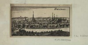 Ansicht von Zwickau, Stich, um 1700? : Zwickau. - [S.l.] , [um 1700?]. - 1 Kunstbl. : Stich ; 11 x 6 cm