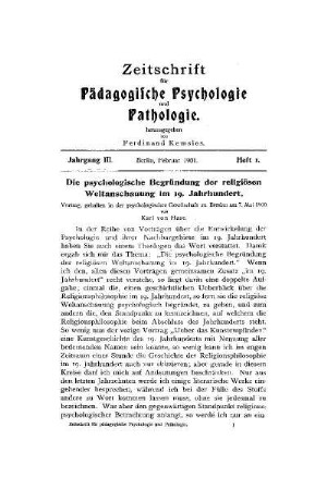 Die psychologische Begründung der religiosen Weltanschauung im 19. Jahrhundert