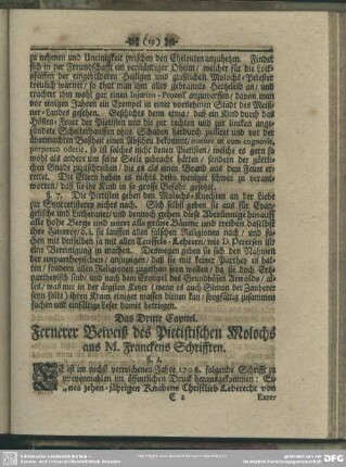 Das Dritte Capitel. Fernerer Beweiß des Pietistischen Molochs aus M. Franckens Schrifften