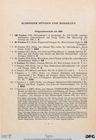 Schweizer Münzen und Medaillen (Nr. 1-402)