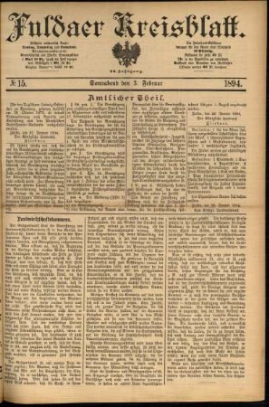 Erste Ausgabe vom Samstag, den 03. Februar 1894.