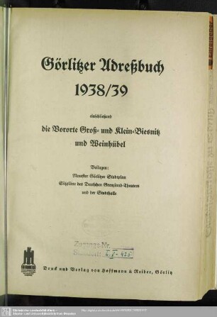 1938/39(1938): Görlitzer Adreßbuch ... einschließend die Vororte Groß- und Klein-Biesnitz und Weinhübel