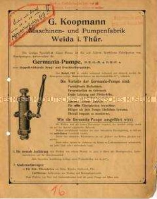 Germania-Pumpe, eine doppeltwirkende Saug- und Druckkolbenpumpe.