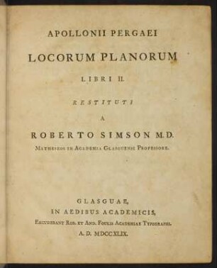 Apollonii Pergaei Locorum planorum libri II