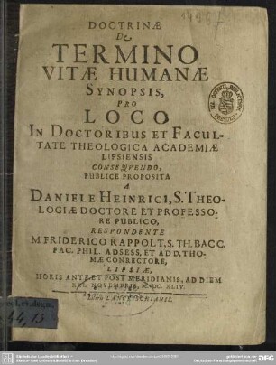 Doctrinae de termino vitae humanae synopsis