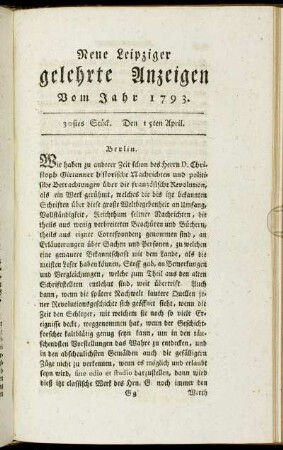 30stes Stück. Den 15ten April.