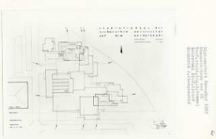 Studentenhaus der TU, Berlin-Charlottenburg (Diplomarbeit bei Willy Kreuer): Bibliothek, Galerie, Grundrisse und Dachaufsichten 1:200