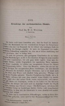XVII. Grundzüge der mathematischen Chemie.
