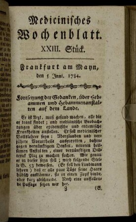 XXIII. Stück. Frankfurt am Mayn, den 5 Juni. 1784. - XXVI. Stück. Frankfurt am Mayn, den 26 Juni. 1784.