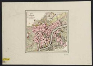 Stadtplan von Lüttich, Belgien, ca. 1:6 500, Kupferstich, ca. 1750 : Plan de Liege. - [Ca. 1:6 500]. - Paris : Le Rouge , [ca. 1750]. - 1 Kt. : Kupferst. ; 35 x 33 cm. - Maßstab in graph. Form (Verges). - Titel oben links